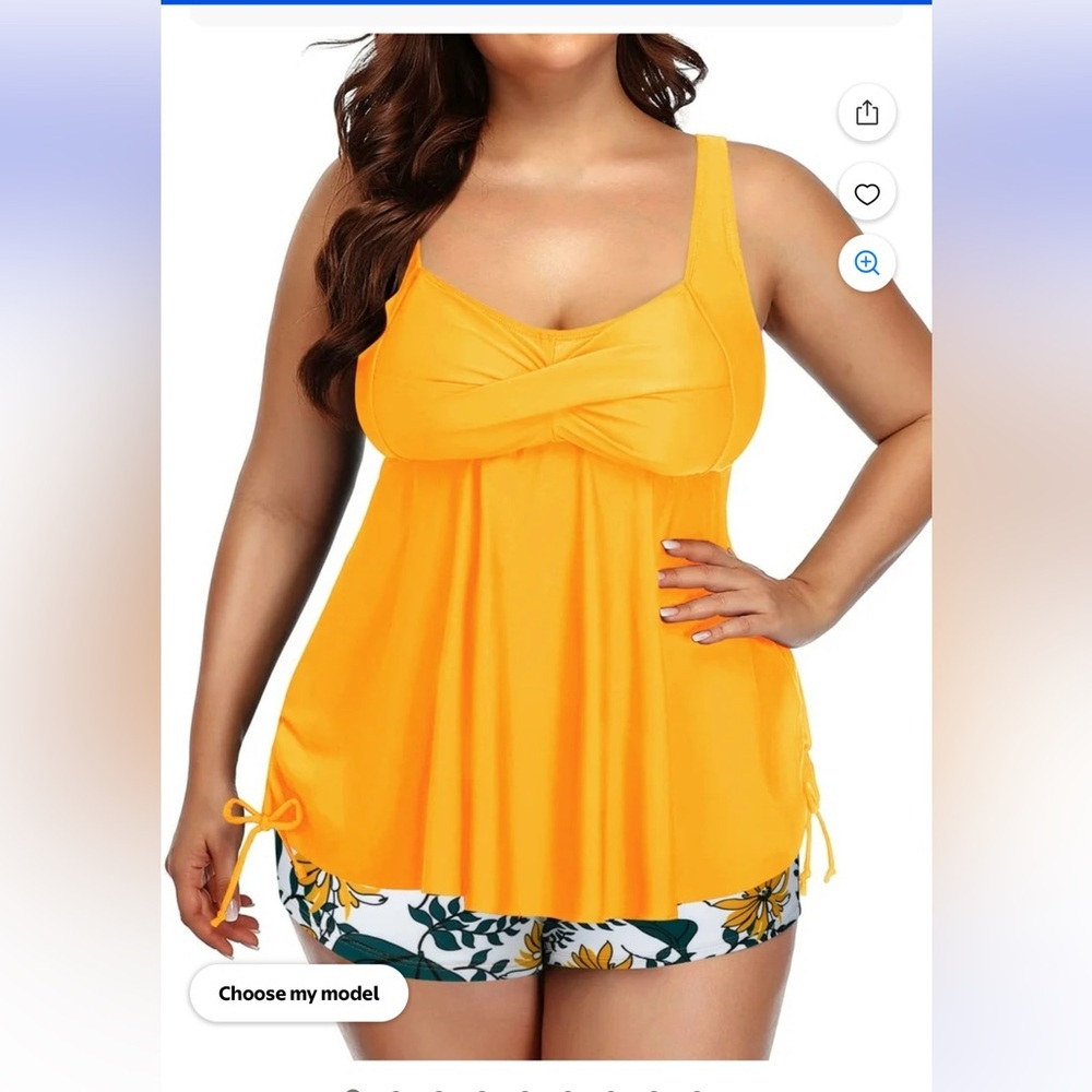 Plus Size Tankini Swimsuit Two Piece Flowy top with Shorts NWOT